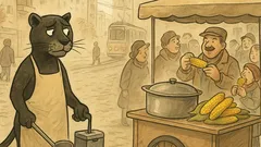 Banc: Pantera neagră vinde porumb fiert