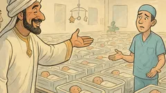 Banc: Un șeic privește nou-născuții prin geam